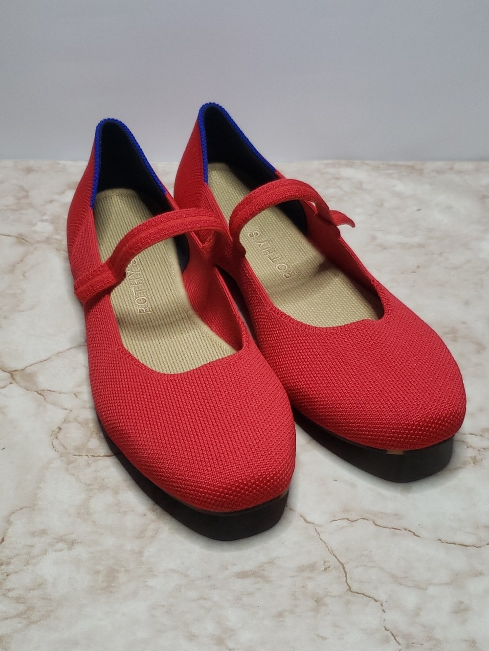 Rothy's The Square Red Mary Jane Flats - Comfortable Women's Shoes Size 8